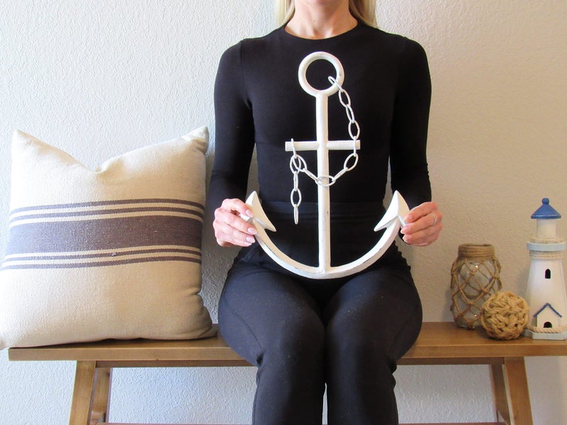 Wallcharmers Wall Charmers 16" Rustic Cast Iron Metal Anchor Wall Decor - Boat Anchor Farmhouse Decor - Handmade Nautical Decor (White) - Image 3